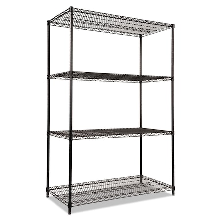 Alera Wire Shelving Unit, 24"D x 48"W x 72"H, 4 Shelves, Black, Shelving Style: Open ALESW504824BL
